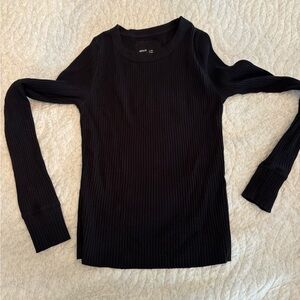aerie Black Ribbed Long Sleeve Tee
